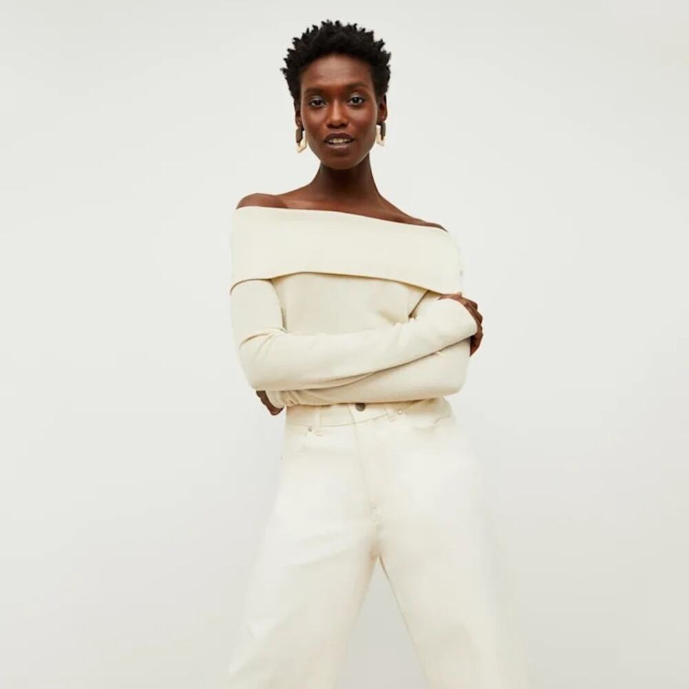 M.M.LaFleur Dae 1.0 Silk Jersey Off Shoulder Top Cream XL NWT Quiet Luxury